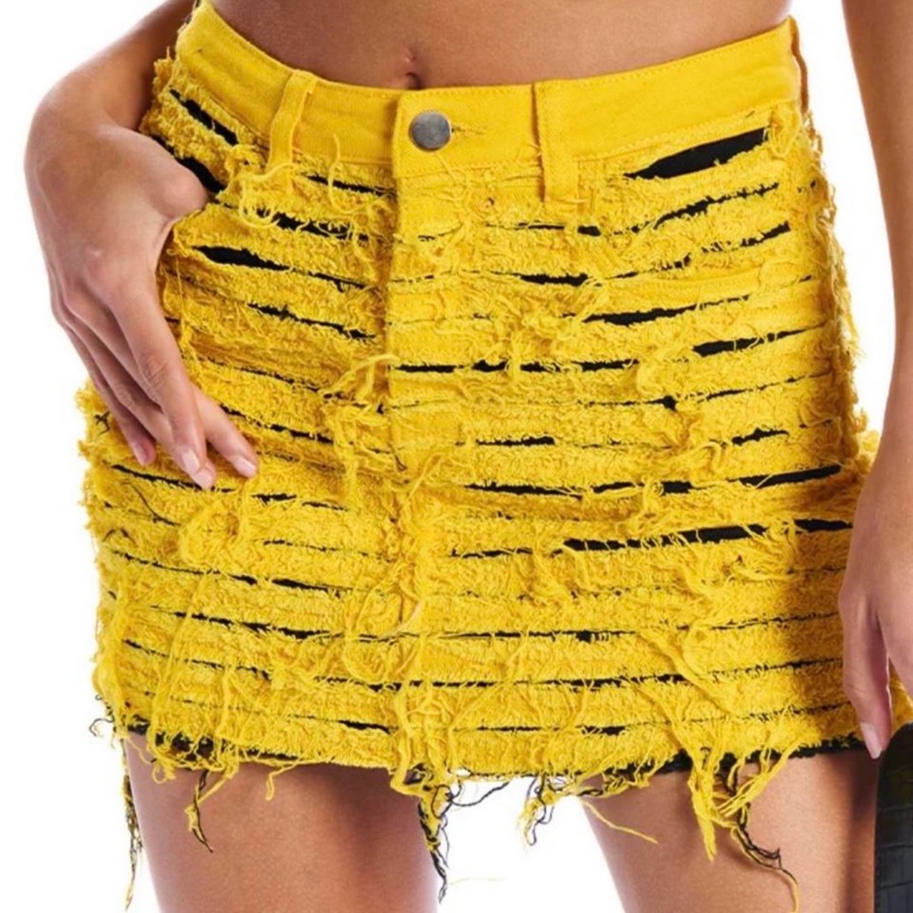 AKIRA Yellow Distressed Mini Skirt
